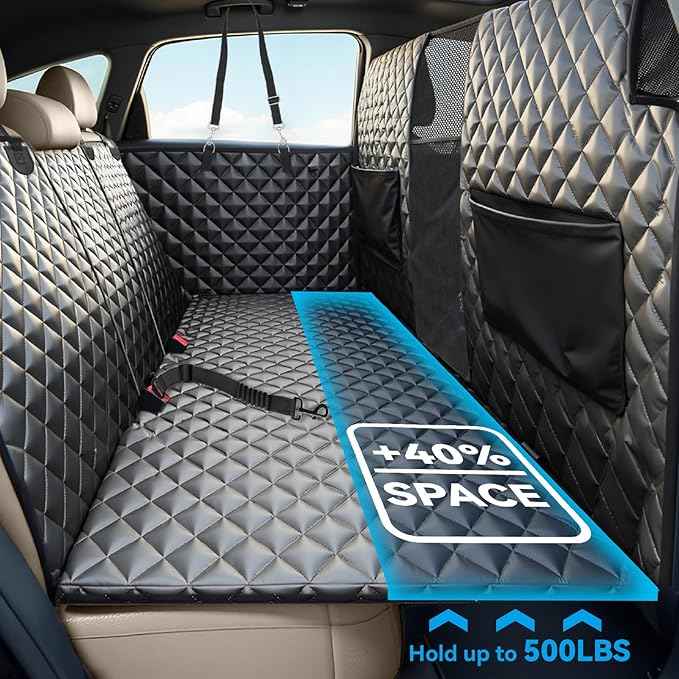 High Barrier Dog Car Seat Cover,Waterproof Back Seat Extender for Dogs,Car Seat Protector,Hard Bottom Holds 500 lbs,600D Nonslip Dog Hammock,Pet Bed for Cars,SUVs, Small Trucks