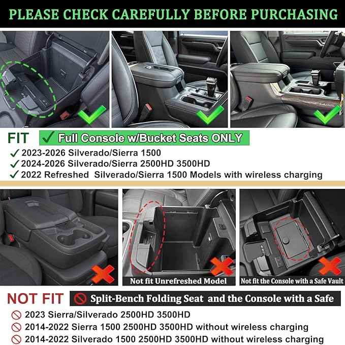 PIMCAR Full Center Console Organizer for 2023-2026 Refreshed Chevy Silverado/GMC Sierra 1500, 2024-2026 Silverado/Sierra 2500HD 3500HD (Full Console w/Bucket Seats ONLY)