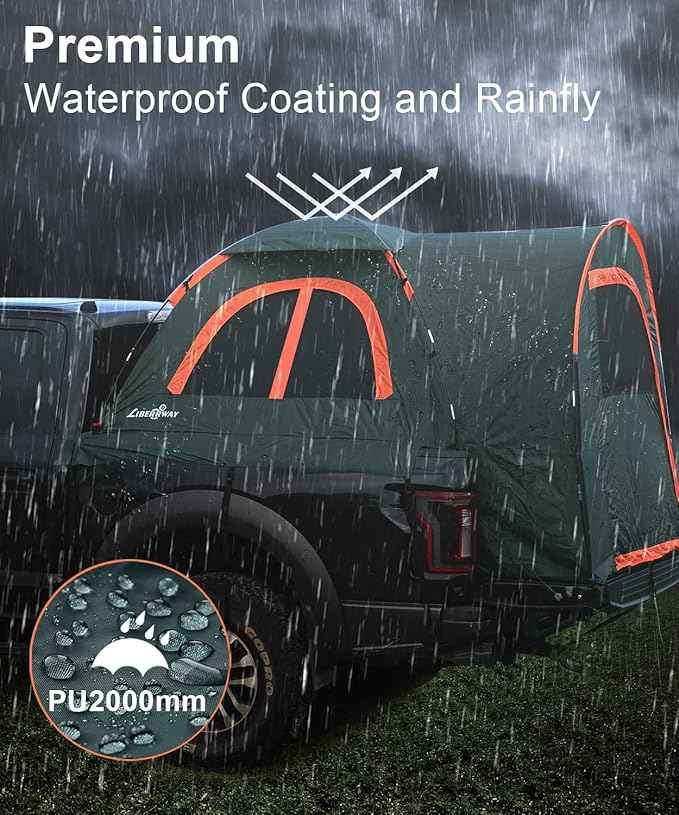 LIBERRWAY Truck Bed Tent for 2 Person, 5.5-5.8 FT Pickup Truck Tent with Waterproof Rainfly Oxford for Camping Travel Outdoor Chevy Silverado 1500 Dodge Ram 1500 Ford F-150 GMC