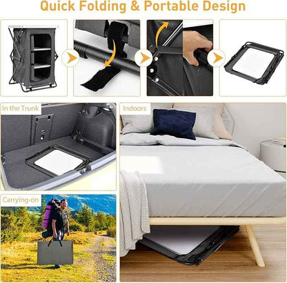 Goplus Folding Camping Storage Cabinet, Pop Up Outdoor Camping Kitchen Station with Large 3-Tier Storage Organizer, Carry Bag, Easy Set Up Portable Compact Camping Table for BBQ Picnic Backyard (35'')