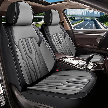 YORKENIC Fit for Cadillac SRX Seat Covers Front Set 2010-2016: Breathable Leather Car Seat Covers Compatible Airbag (2 Front Seat, Black & Grey)