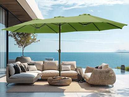 PHI VILLA 15ft Large Patio Umbrellas with Base, Outdoor Double-Sided Rectangle Market Umbrella for Pool Lawn Garden, Lime Green