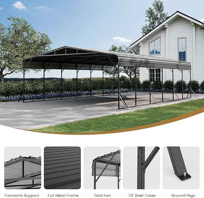 COSIEST 20'x30' Carport with Galvanized Steel Roof, Heavy Duty Metal Carport Canopy, Outdoor Garage Car Shelter Shade for Car, Boats and Truck