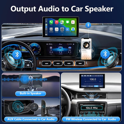 9inch Portable Carplay Screen for Car, Wireless Apple Carplay & Android Auto with 4K Dash Cam,1080p Backup Camera,Car Audio Receivers, GPS Navigation, SuperLink,FM, Music Player
