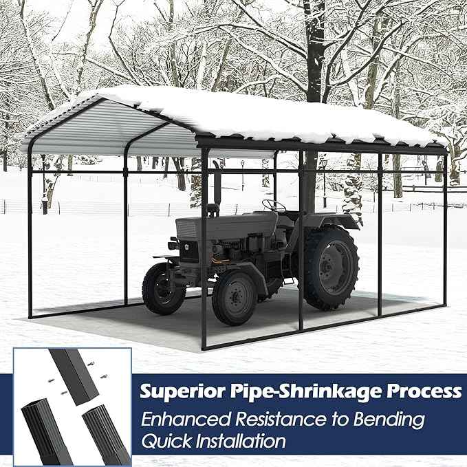 Xilingol Metal Carport, Heavy Duty Carport Canopy with Galvanized Steel Frame and Roof, Outdoor Storage Shed, Car Tent Garage Shelter for Pickup, Truck, Boat and Tractor (10x15 FT Black)