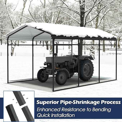 Xilingol Metal Carport, Heavy Duty Carport Canopy with Galvanized Steel Frame and Roof, Outdoor Storage Shed, Car Tent Garage Shelter for Pickup, Truck, Boat and Tractor (10x15 FT Black)