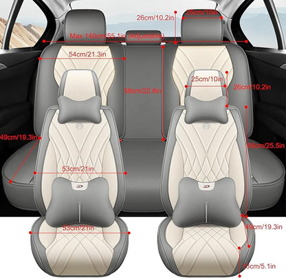 Amooca Car Seat Covers Full Set Automotive Seat Protection Fit for Most Cars SUVs Front & Back Seats Waterproof Nappa Leather Car Seat Cushion Breathable Black with Pillow & Lumbar Support
