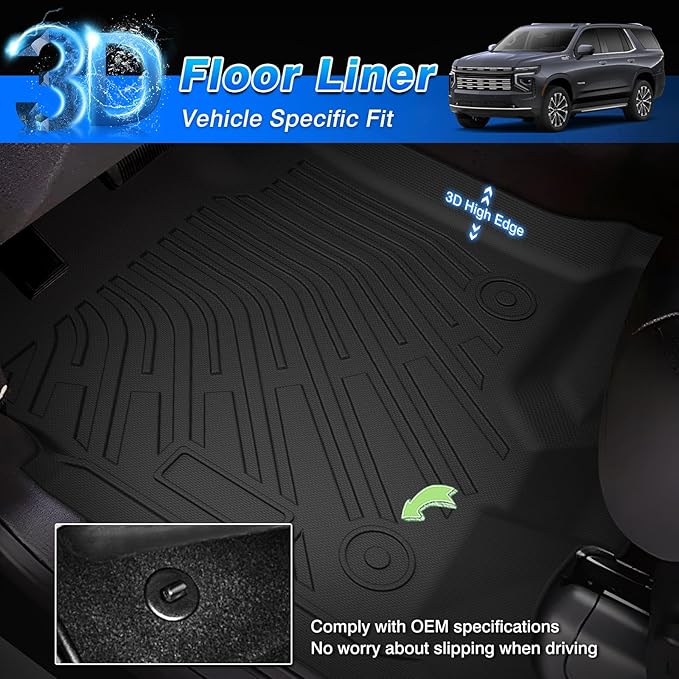 Cartist Floor Mats & Cargo Liner Fit for 2007-2014 Chevy Tahoe 8 Seats (Not for Hybrid) & GMC Yukon All Weather Cargo Liners Carpet Protection