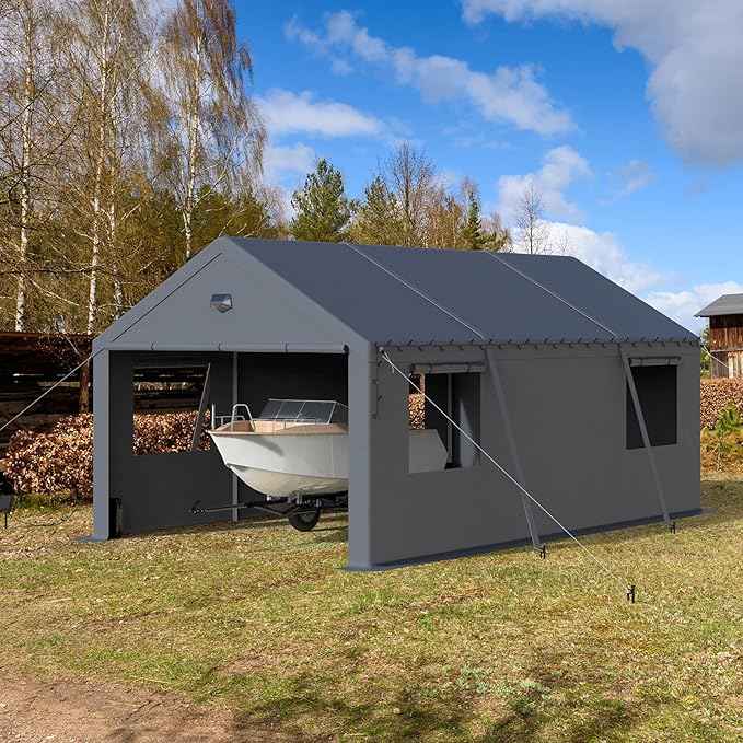 Carports Canopy Heavy Duty, Portable Garage with Sidewalls (12x20, Grey)