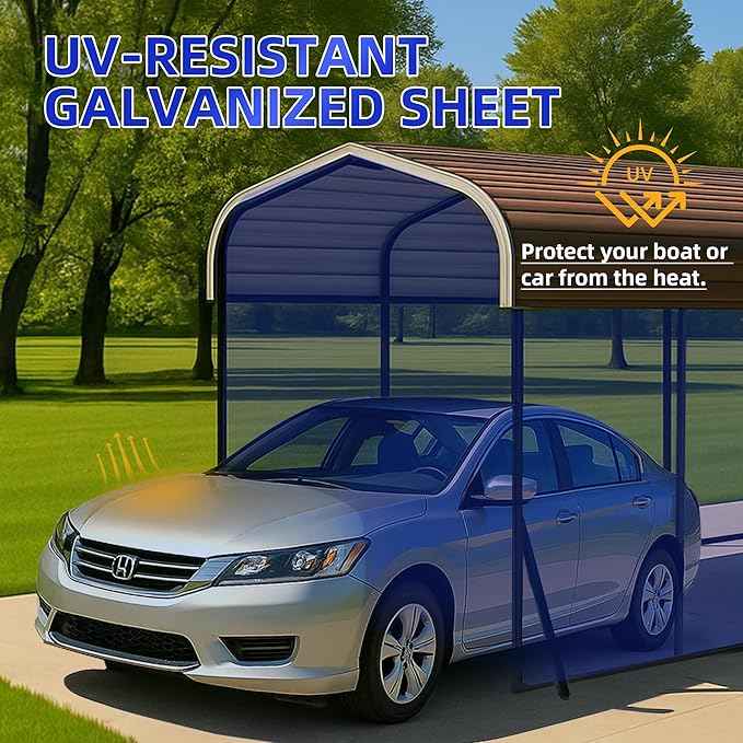 12x20 FT Oversized Metal Carport, Heavy-Duty Car Garage with Enhanced Base & Reinforced Supports, All-Weather Outdoor Shelter for Cars, RV, Trucks, Boats, Dark Gray