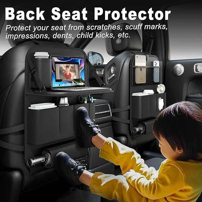 Car Seat Organizers,Multi-functional Back Seat Protectors, Storage Pouches, Child kicking prevention and Tray Holders (for Cars, Kids, Seat Back and Rear Seats) (Black, 1 Pcs)