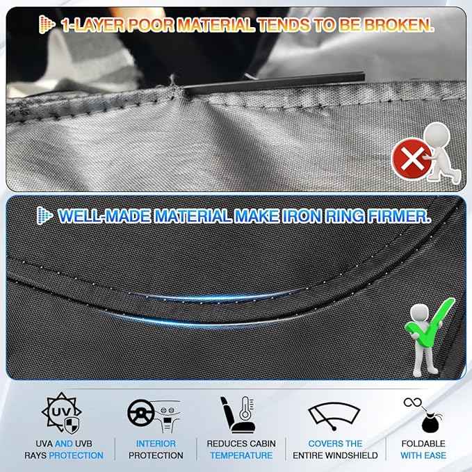 Windshield Sun Shade for 2019-2025 2026 Chevy Silverado 1500/GMC Sierra 1500 Accessories Thicken 6-Layer Foldable Front Window Sunshade Sun Visor Cover Protector Block UV Rays