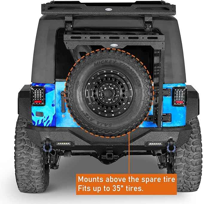 Hooke Road JK Spare Tire Cargo Basket Rack for 2007-2018 Jeep Wrangler JK & Unlimited 2/4 Doors, Rear Steel Storage Tray Luggage Carrier with Reinforced Tailgate Hinge Kit