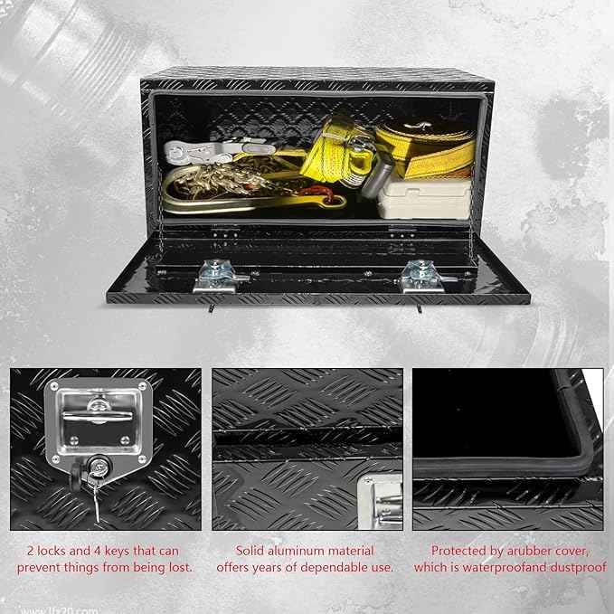 36" x 18" x 18" Truck Tool Box Pickup Truck Bed Toolbox Heavy Duty Aluminum Underbody Truck Box Compatible With RV Trailers Storage Organizer with Lock & Keys Black