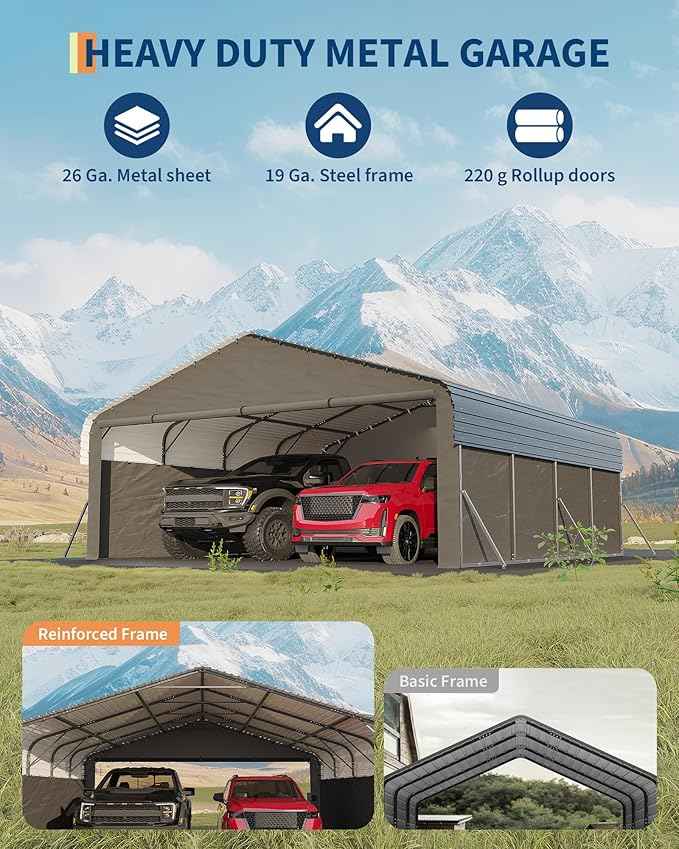 Garvee 20'X20'X10' Metal Car Port for 2 Cars, Enclosed Carports with 220 g Tarp, All-Weather Use Metal Carport, for Full-Size Pickup Trucks, Bass Boats, and Tractors