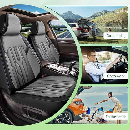 YORKENIC Fit for Cadillac XT5 Seat Covers Front Set 2017-2025 2026: Breathable Leather Car Seat Covers Compatible Airbag (2 Front Seat, Black & Grey)
