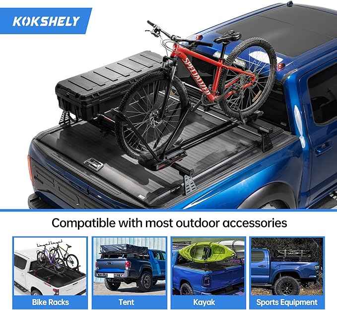 Adjustable 65.4”Truck Bed Rack Cross Bars（2-Pack） for Mid-Size Trucks with Soft Roll-Up, Hard Rolling,Tri-Fold, Retract Hard Tonneau Covers|Aluminum Cross Bars|Compatible with Kayak Racks, Bike Racks
