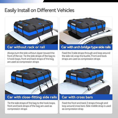MARCHWAY Waterproof Car Roof Luggage Bag, Weatherproof Soft Shell Rooftop Cargo Carrier Bag for Vehicles with or Without Rack. 6 Door Hooks, Anti Slip Mat, Lock Included (21 Cubic Feet, Blue)