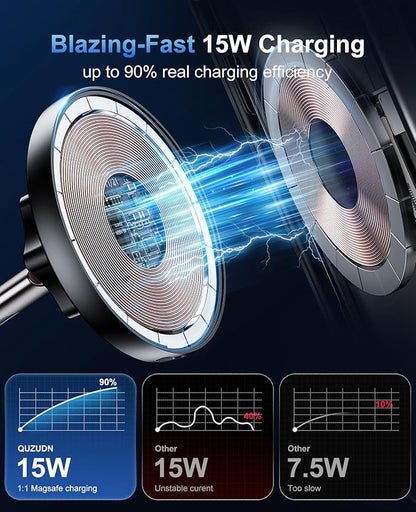 iPhone Magsafe Car Mount Charger [15W Fast Wireless Charging, 120+ LB Strongest Suction & 2800gf Strongest Magnetic] 360° Adjustable Car Phone Holders for your car, for iPhone 17 16 15 14 13 12 series