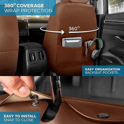 Car Seat Covers – Ranch Leatherette Faux Leather Brown Seat Covers for Car – Diamond Stitched Cushioned Interior Protectors for Automotive Accessories, Trucks, SUV, Cars – Two Front Covers