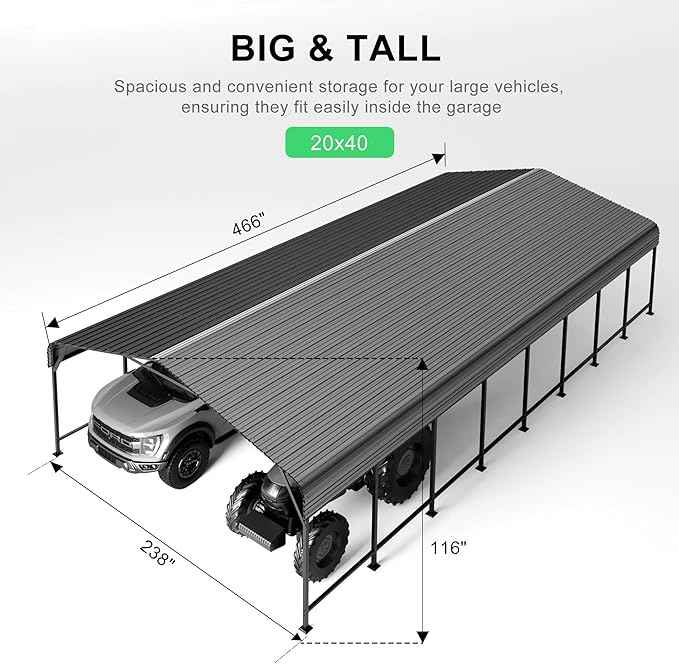 20x40 FT Heavy-Duty Metal Carport, Outdoor Galvanized Steel Shelter for Pickup Trucks, Motorcycles, Boats, Cars & Tractors