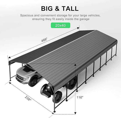 20x40 FT Heavy-Duty Metal Carport, Outdoor Galvanized Steel Shelter for Pickup Trucks, Motorcycles, Boats, Cars & Tractors