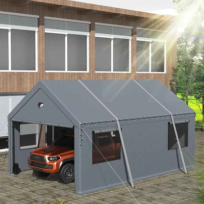 Heavy Duty Carport Canopy 13x25FT,Extra Large Portable Car Tent Garage with Roll-up Windows and All-Season Tarp Cover,Removable Roof&Side Walls for Car,SUV,Boats&Truck Shelter Logic Storage,Gray