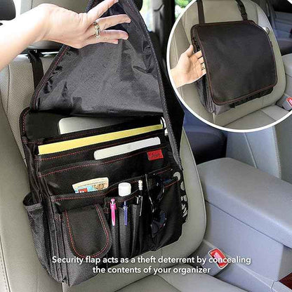 Lusso Gear Car Organizer for Front Seat or Car Seat, Ultra-Durable, One-Size-Fits-All Car Storage Organizers, Easily Keeps Supplies Secure & Upright, Premium Car Seat Organizer for Kids & Adults (Red)