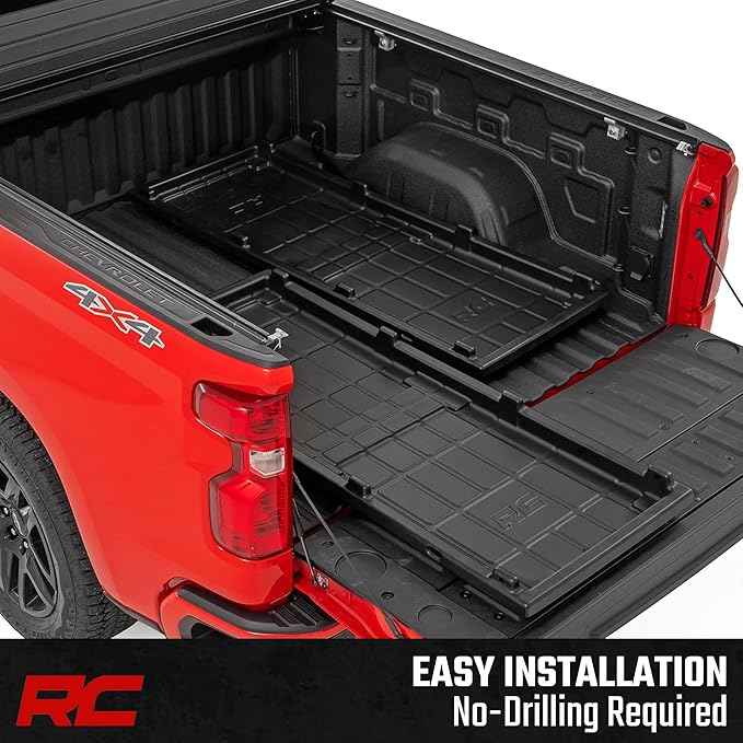 Rough Country Slide-Out Truck Bed Cargo Tray - Long Bed Organizer for 5'7"+ Beds, Heavy-Duty Polyethylene, UV-Protected, Easy Tailgate Access