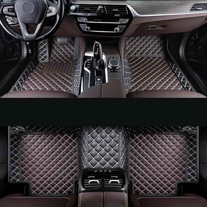 Car Floor Mat Fit 99% Sedans Sports Cars Luxury Custom Car Mats for SUV Women Leather Automotive Floor Mats All Weather Car Mats Diamond Floor Mats for Trucks (3D Luxury Black + Dark Brown)