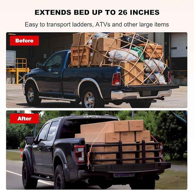 Truck Bed Extender, Bilateral Retractable Tailgate Extender, Aluminum Adjustable Size 52"-62.6"L x 23"-26.7"W x 18"H, Fits Chevy Silverado & GMC Sierra, Ford F-Series, Dodge Ram, Tundra, Nissan Titan