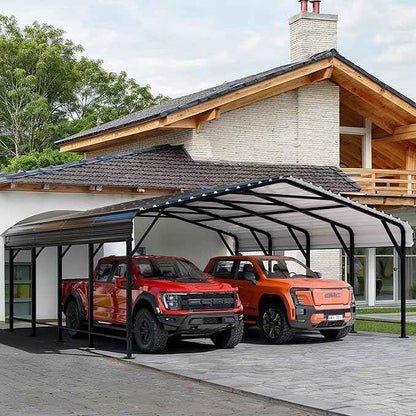Shintenchi 20x20 FT Metal Carport, Oversized Carport Garage with Enhanced Base, Outdoor Galvanized Car Shelter, Heavy Duty Carports Canopy, for Car, Boats and Tractors, Grey