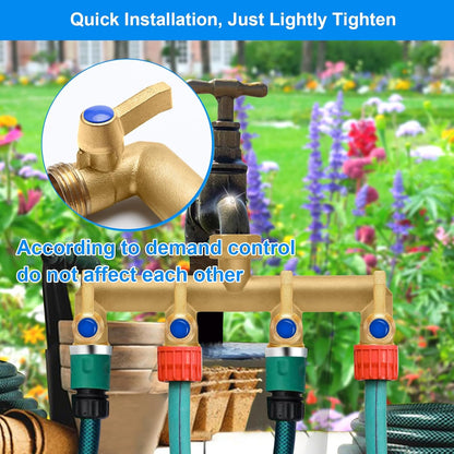 Brass Garden Hose Splitter, 4 Way Hose Splitter, Outdoor Hose Splitter, Outlet For Regulating And Shutting Off Water Flow