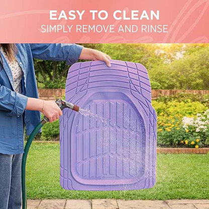 CARBELLA Rubber 4-Piece Purple Car Floor Mats - Universal Trim To Fit All Weather Purple Car Accessories - Girl Car Accessories for Women & Cute Car Mats for Women Lavender Girly Car Decor Truck & SUV