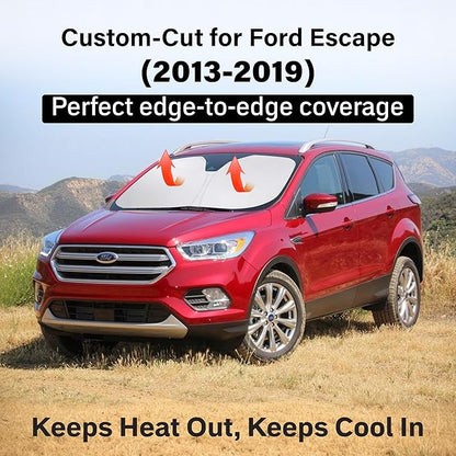 EcoNour Windshield Sun Shade Compatible for Ford Escape 2013–2019 | SUV Front Window Sunshade | Foldable 4-Layer Sun Visor Protector | Blocks UV Rays & Keeps Interior Cooler