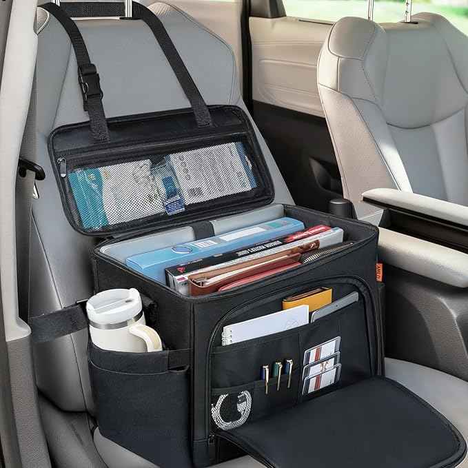 ANILD Front Car Seat Organizer and Office Work Truck Organizer with Multifunctional Pockets and Padded Shoulder Strap, Compatible with Cars, Trucks and Vans