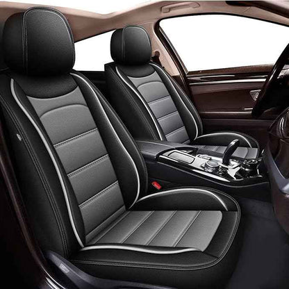 Car Seat Covers for Hyundai Kona 2018-2025 2026: Luxury Leather Striped Automotive Seat Cover Waterproof Seat Protectors Compatible Airbag (5 Seats,Black)