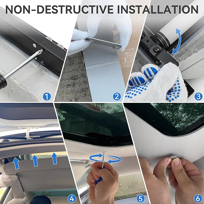 OEDRO Fit 2020-2024 Tesla Model Y Retractable Sunshade Roof, Upgraded 3.0 Full Coverage Windshield Glass Roof Sun Shade, UV Protection & Heat Resistance Shade Compatible with 2020-2024 Tesla Model Y