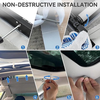 OEDRO Fit 2020-2024 Tesla Model Y Retractable Sunshade Roof, Upgraded 3.0 Full Coverage Windshield Glass Roof Sun Shade, UV Protection & Heat Resistance Shade Compatible with 2020-2024 Tesla Model Y