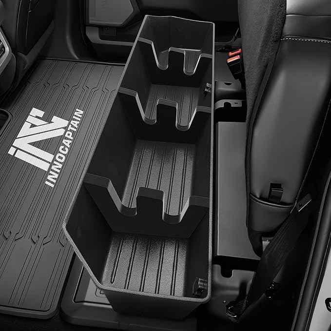 Rear Truck Underseat Storage Box, Fit 2017-2026 Ford F-250 F-350 Super Duty and 2015-2026 Ford F-150 SuperCrew Crew Cab Heavy Duty Rear Under Back Seat Box Organizer, Anti Slip