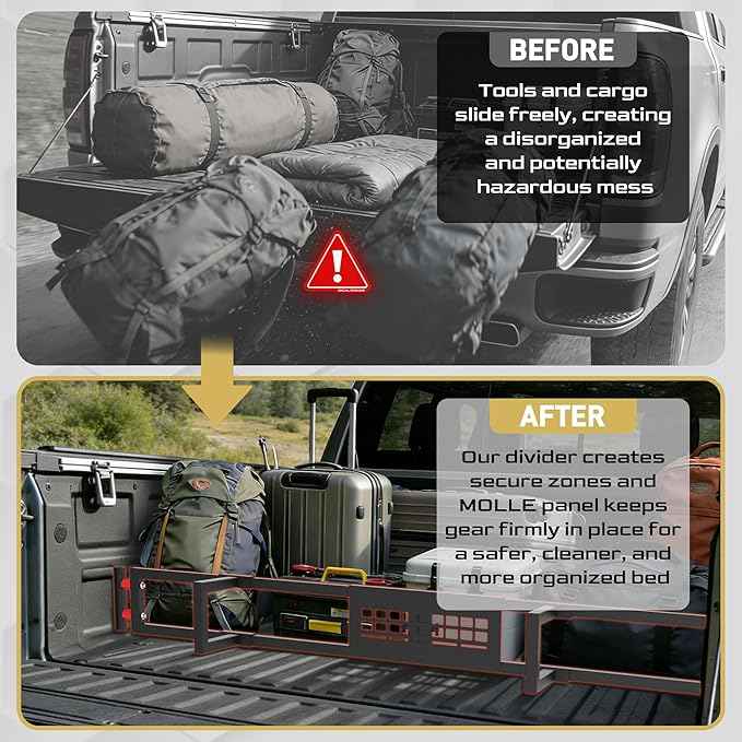 Truck Bed Divider with MOLLE Panel Aluminum Foldable Cargo Divider fit 2019-2025 Chevy Silverado and GMC Sierra 15000