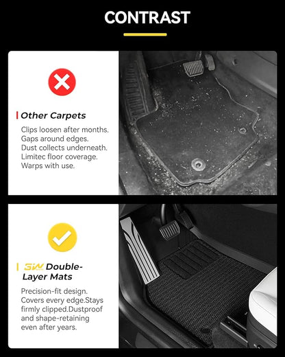 3W Tesla Model Y Juniper Floor Mats(not for Standard), Full Set with Carpets, Mental Pedal, Double Layer, 2025 2026 Model Y Acecessories, TPE All Weather Waterproof Custom Fit Automotive Liners