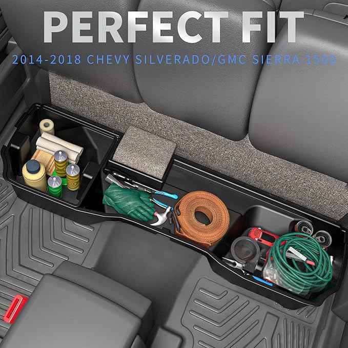oEdRo Upgraded Rear Under Seat Storage Box Compatible with 2014-2018 Chevy Silverado/GMC Sierra 1500 Double Cab, 19 Silverado LD/Sierra Limited; 2015-2019 2500HD/3500HD - 2-in-1 Max Organizer