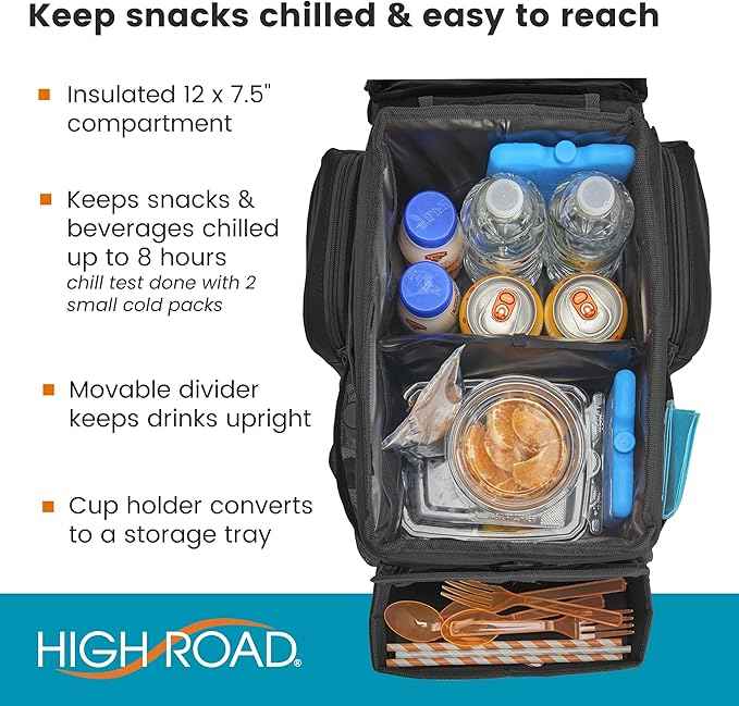 High Road CarHop Car Organizer for Kids and Passenger Seat Organizer for Adults - Road Trip Cooler with Car Cup Holder Tray and 6 Organization and Storage Pockets