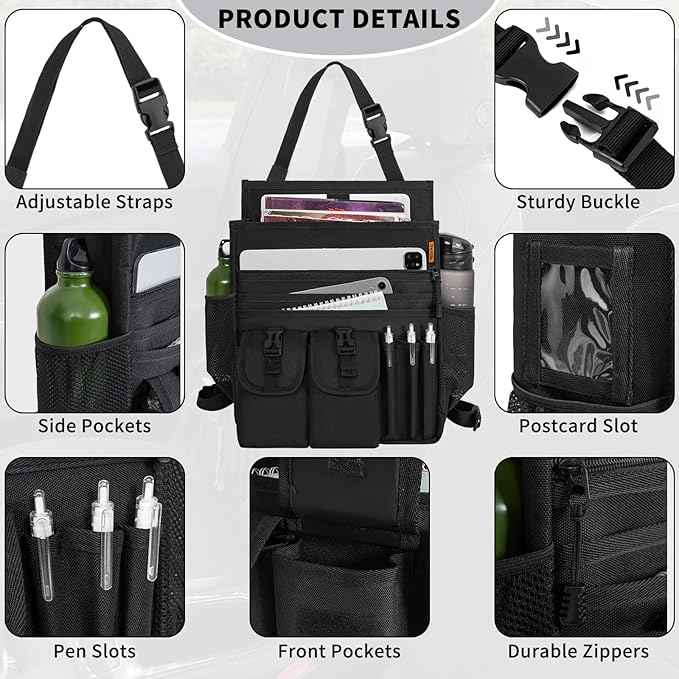 Car Front Seat Organizer Backseat Organizer with Dedicated Tablet Laptop Storage Adjustable Shoulder Strap Cup Holder Truck Seat Storage Universal Fits for Most of Car