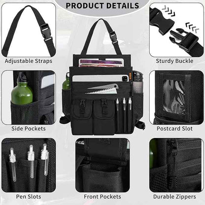 Car Front Seat Organizer Backseat Organizer with Dedicated Tablet Laptop Storage Adjustable Shoulder Strap Cup Holder Truck Seat Storage Universal Fits for Most of Car