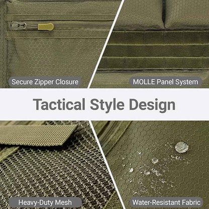 Tactical Car Seat Organizer with Multiple Pockets, MOLLE Panel System & Mesh Compartments, Durable Nylon Universal Vehicle Seat Back Storage with Cup Holder, Water-Resistant (Army Green)