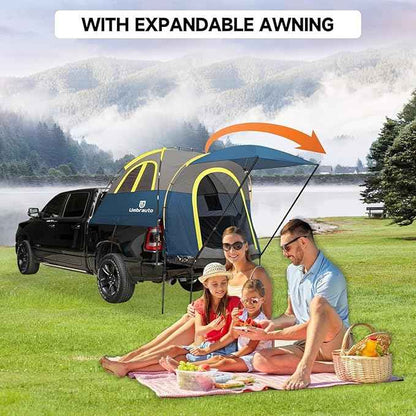 Truck Bed Tent with Awning 5.5' ~ 5.8' Easy Set Up Umburato Pickup Truck Tents for Camping, Waterproof, for 2-3 Person, Chevy, Dodge, Ford, GMC, Navy Blue & Lime