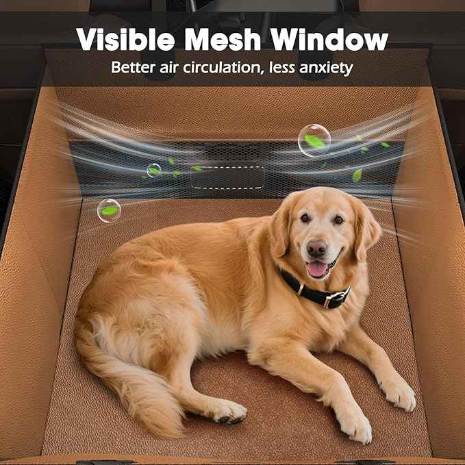 FURTIME Large Dog Car Seat, Upgraded PU Leather Back Seat Extender with Hard Bottom, Waterproof Pet Car Seat Cover for Medium Sized Dog, Pet Hammock for Cars, SUVs, Trucks, Brown