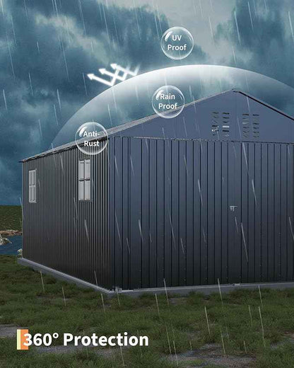 GarveeLife 12x20 ft Metal Carport, Enclosed Car Port with Reinforced Frame and Steel Roof for All-Weather Use, Metal Garage Shed for Full-Sized Pickup Trucks